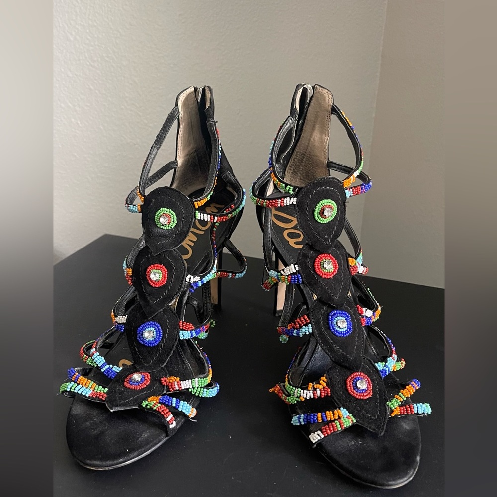 Sam Edelman Black Heels Stiletto Beaded size 8